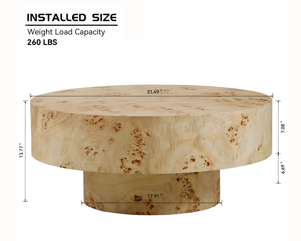 31.49''Mid Century Modern Round Wood Coffee Table with Burl Wood Veneer