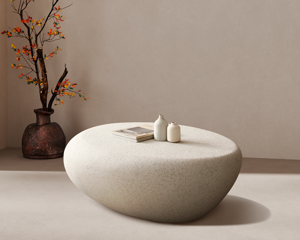 Elliptical Rocks Coffee Table – Stylish Matte Fiberglass Table with Vintage Charm