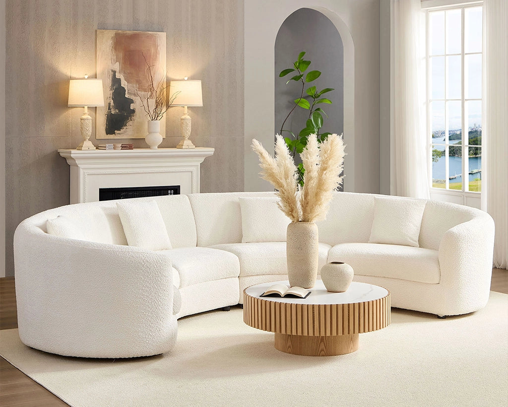 2PCs set Classic Curved Tight Back Sofa, Upholstered Comfy Couch for Living Room
