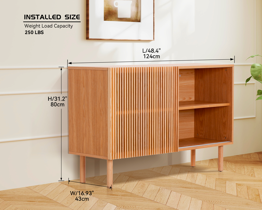 Modern 4-Cabinet Sideboard with Large Countertop, Storage Cabinet & Anti-Topple Design