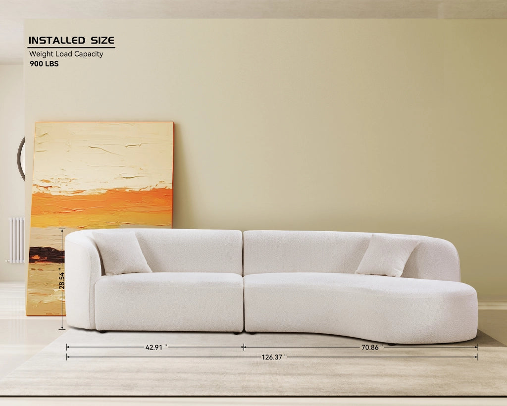 Luxury Modern Upholstery Curved Sofa with Chaise 2-Piece Left/Right-Hand Facing Sectional, Boucle Couch in White