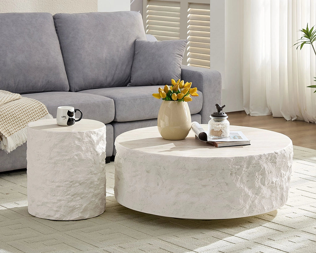 35.43" + 15.74" Fiberglass Round Center Coffee Table Set