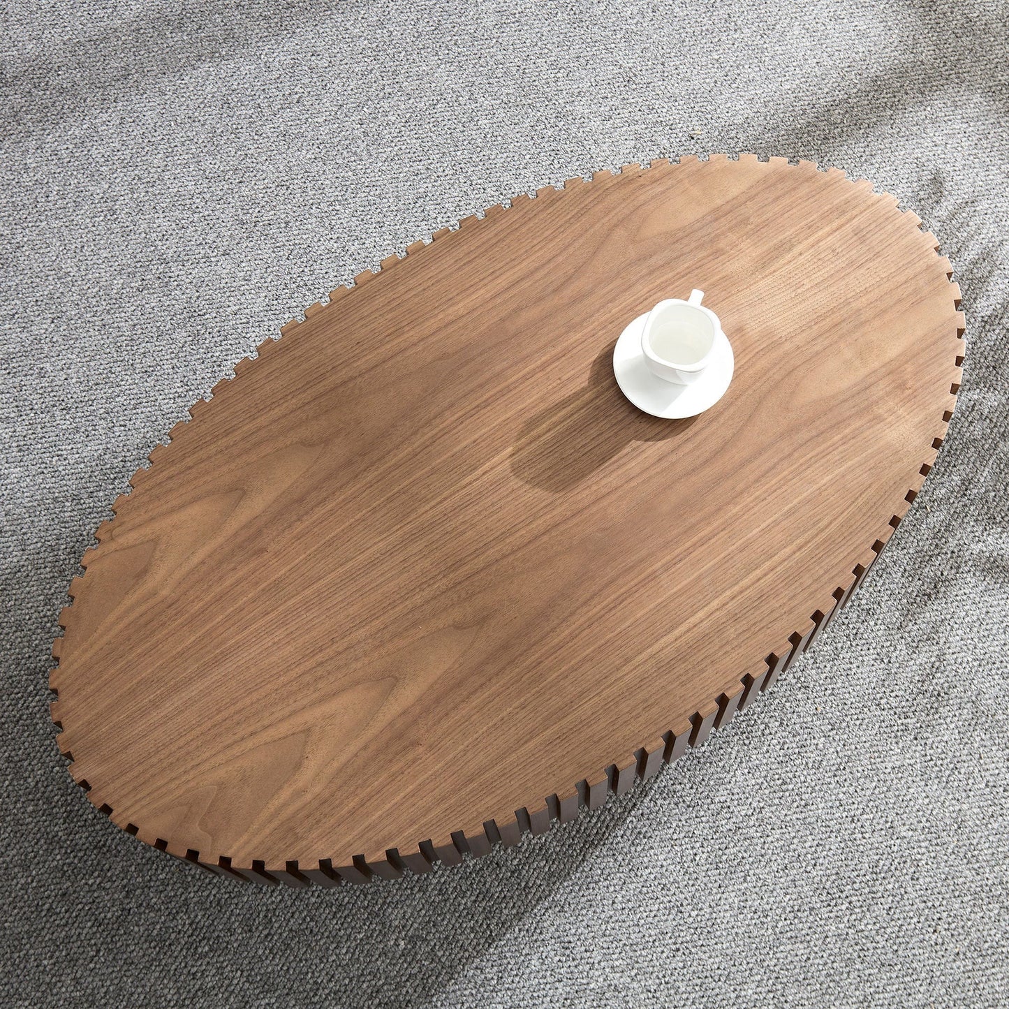 Modern Oval Drum Coffee Table – 43.7 Inch Handmade Wood Center Table for Lounge & Office