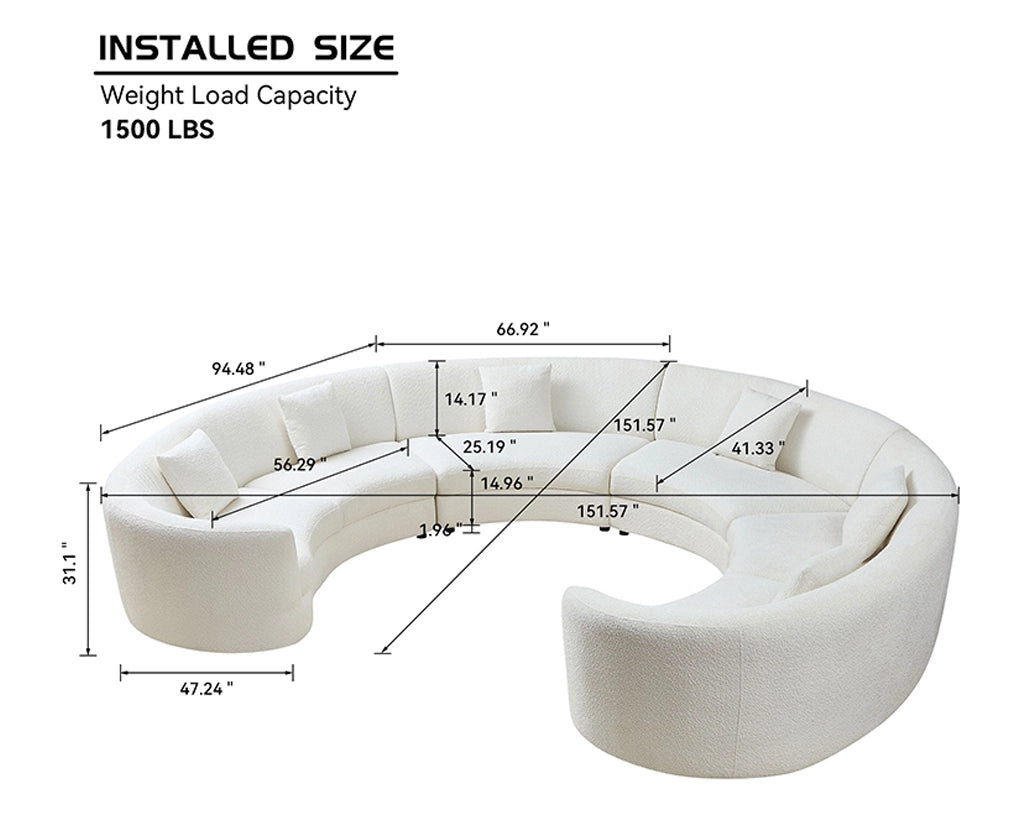 4PCs set Mid-Century Modern Beige Symmetrical Circle Sectional Sofa