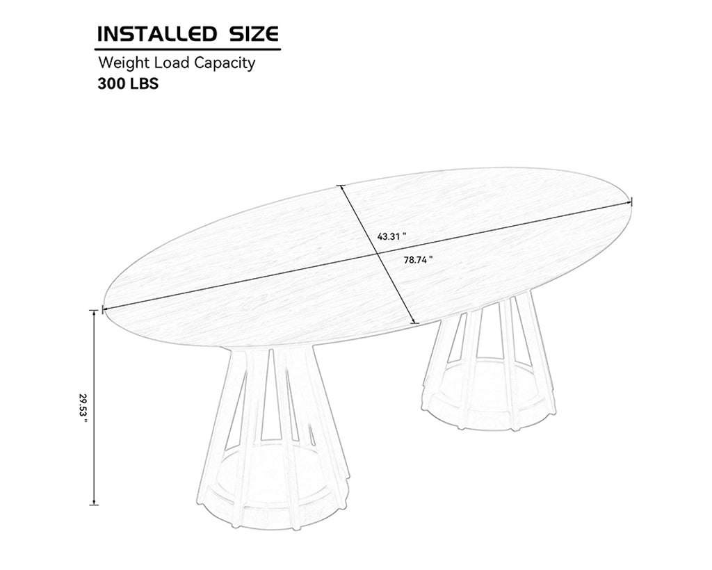 78.74" Ellipse Wooden Dining Table with Pedestal, Walnut/Black