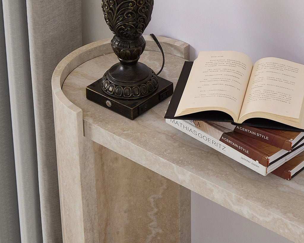 53.15 Inch Faux MARS marble Pattern Narrow Console Table