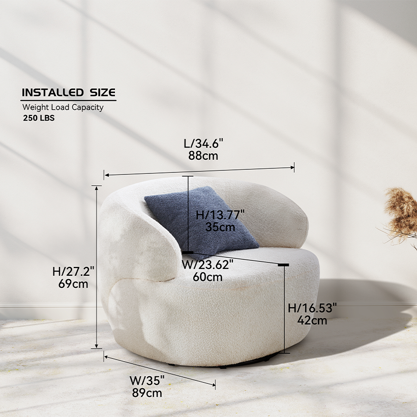35" Colorful Cushionaut Cozy Swivel Barrel Chair – Boucle Accent Chair