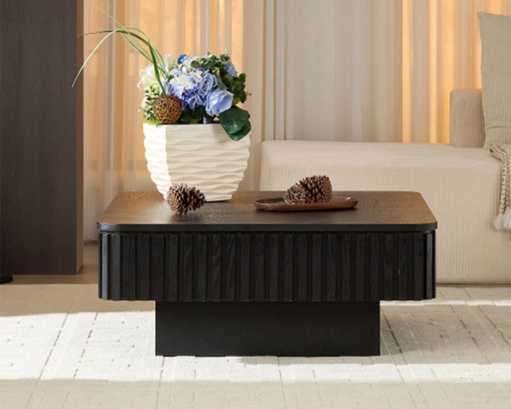 35.43 Inch Modern Handcraft Drum Coffee Table Lift Top Wooden with Hidden Storage Space