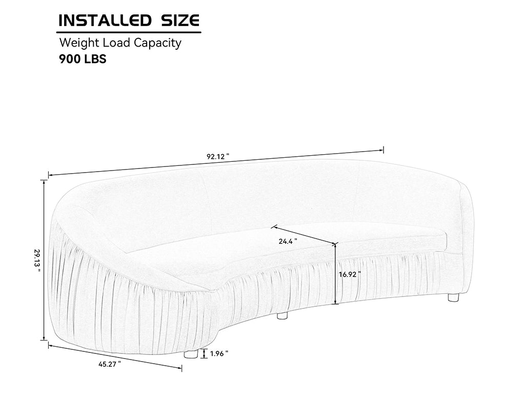 Modern Curved 4-Seat Sofa, Upholstered Fabric, No Assembly Needed