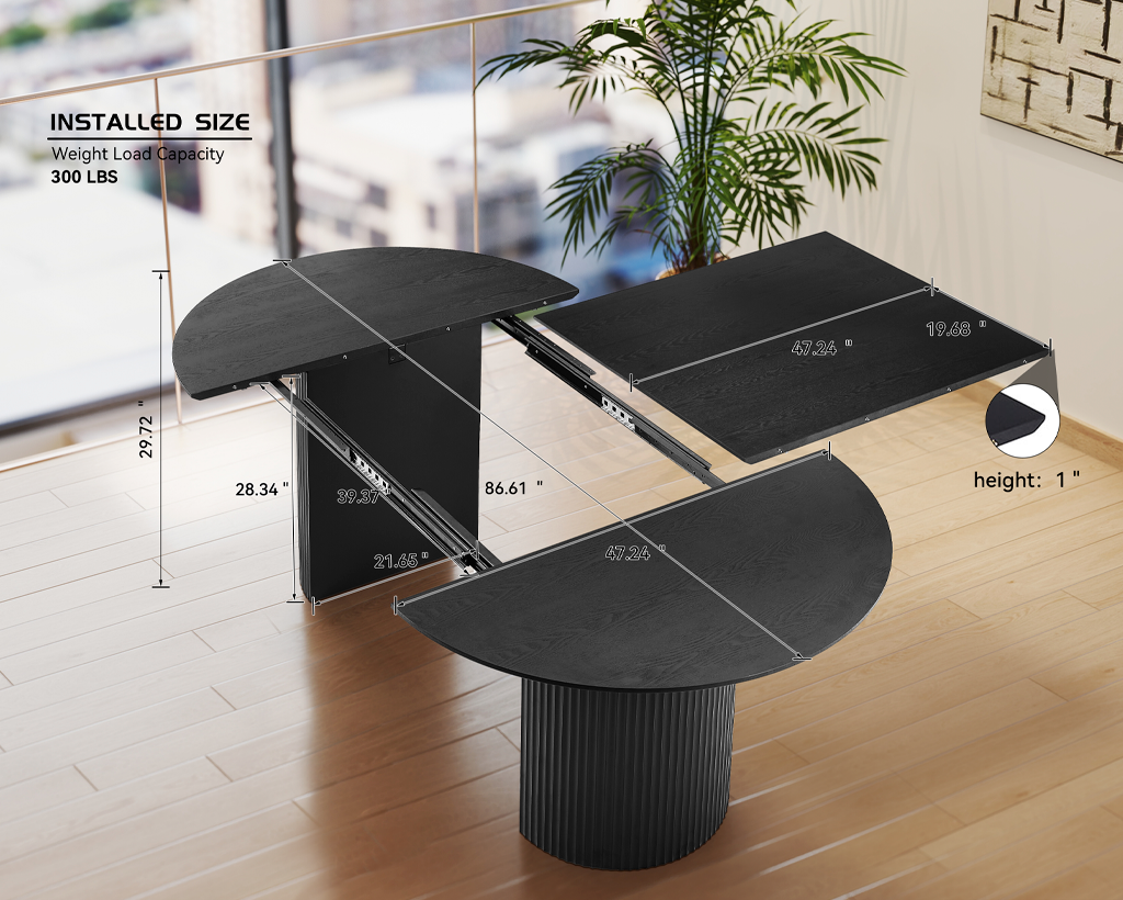 Expandable Solid Top Dining Table, Black