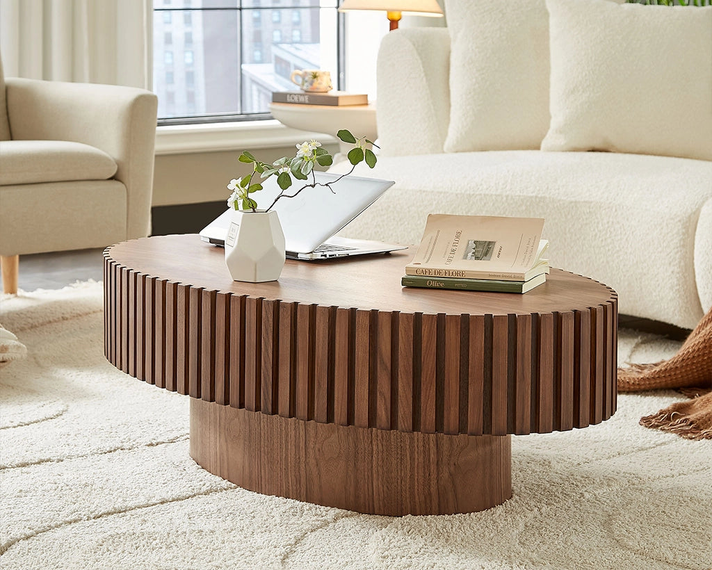 Modern Handcrafted 43.7" Oval Drum Coffee Table