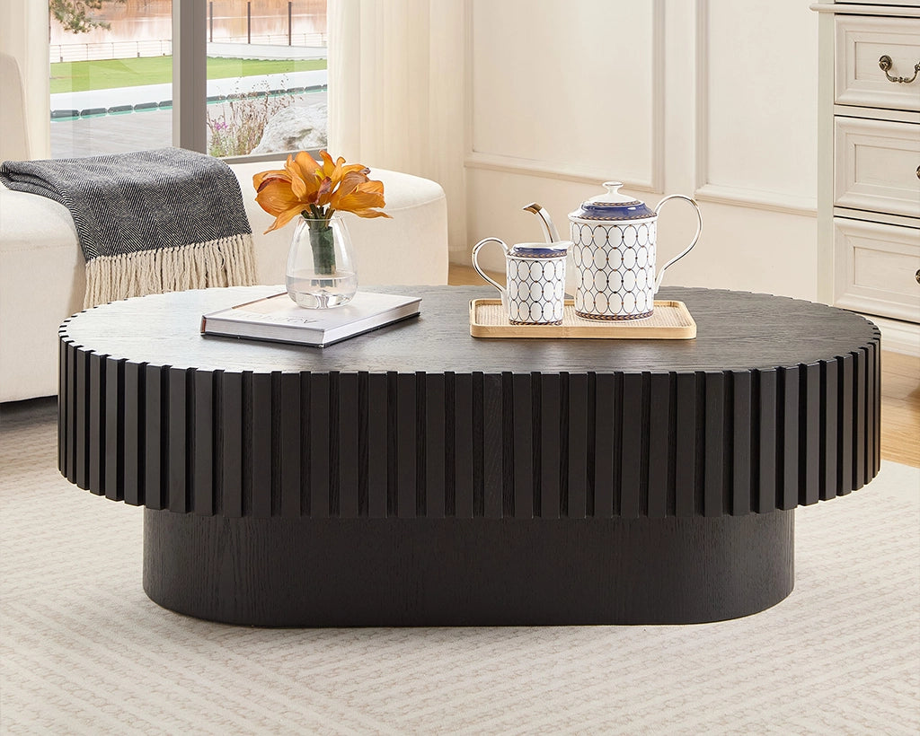 43.7Inch Modern Handcraft Drum Coffee Table Oval Coffee Table