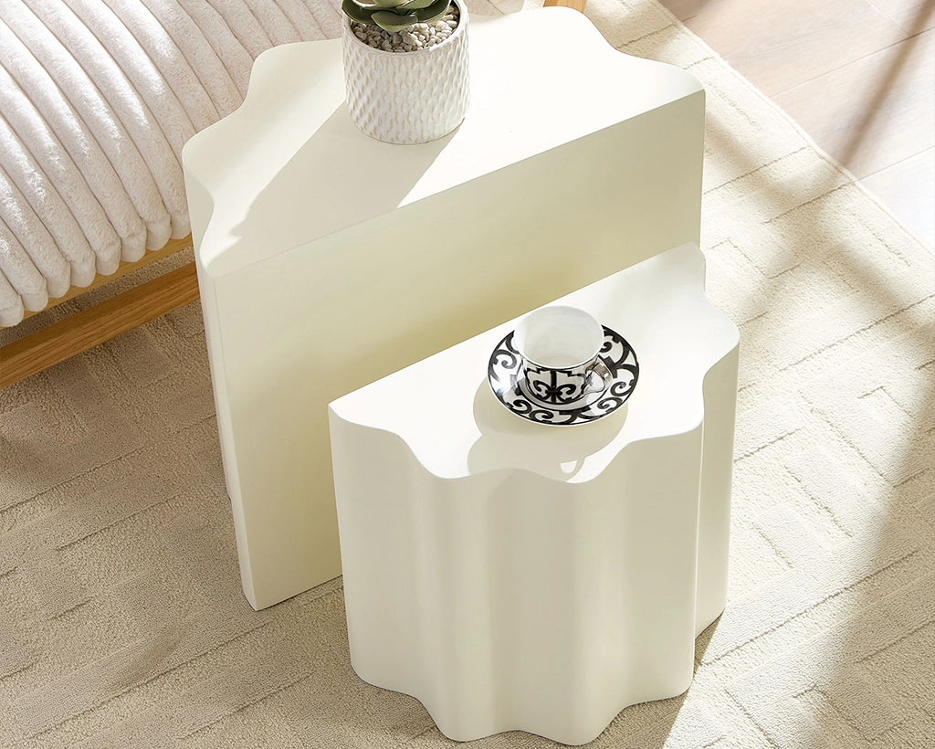 2PCS Set Side Table,Wavy Edges Design Fiberglass Coffee Table
