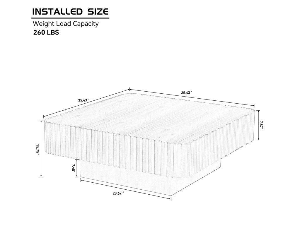 35.43" Handcrafted Square Drum Coffee Table - Modern Wooden Design with Sturdy MDF Pedestal