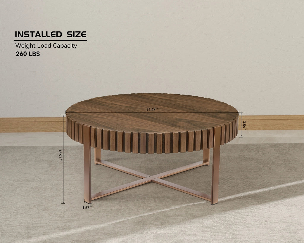 Modern Handcrafted 31.5" Round Drum Coffee Table with Sturdy Pedestal