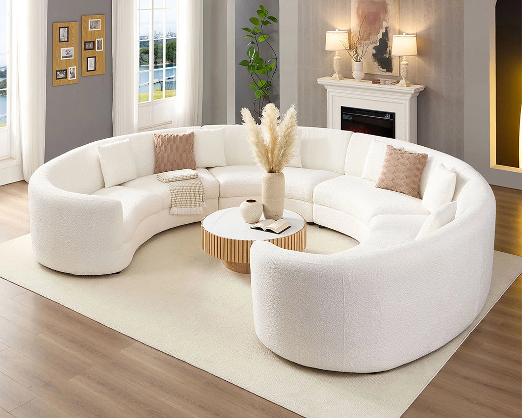 4PCs set Mid-Century Modern Beige Symmetrical Circle Sectional Sofa