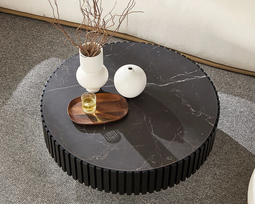 35.43'' Nesting Round Sintered Stone Tabletop Modern Drum Coffee Table