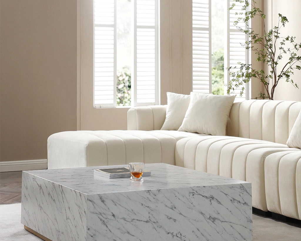 139'' Channel Tufted Sofa Velvet Upholstered Left Chaise Modular Sofa beige