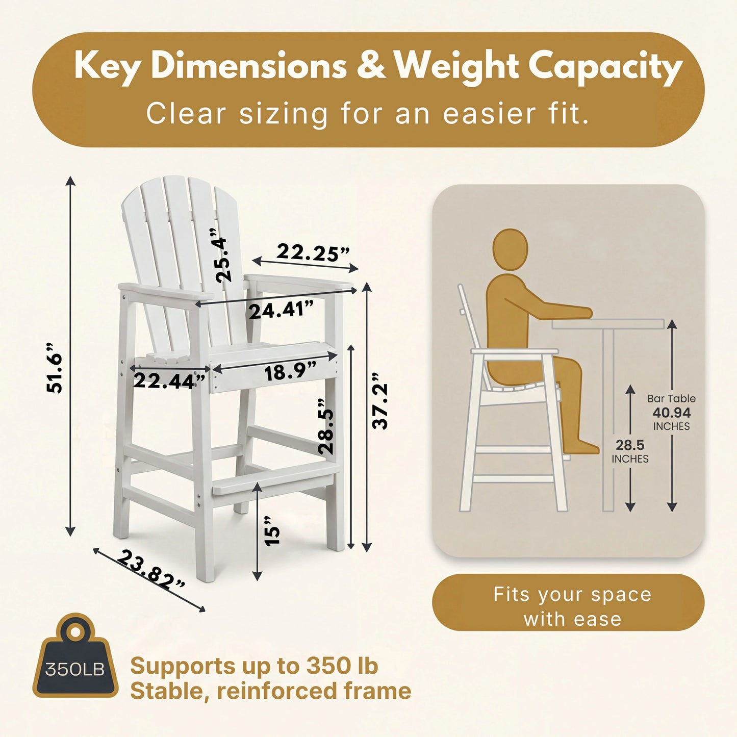 HDPE Bar Height Adirondack Chair – Cup Holder, UV/Weather Resistant