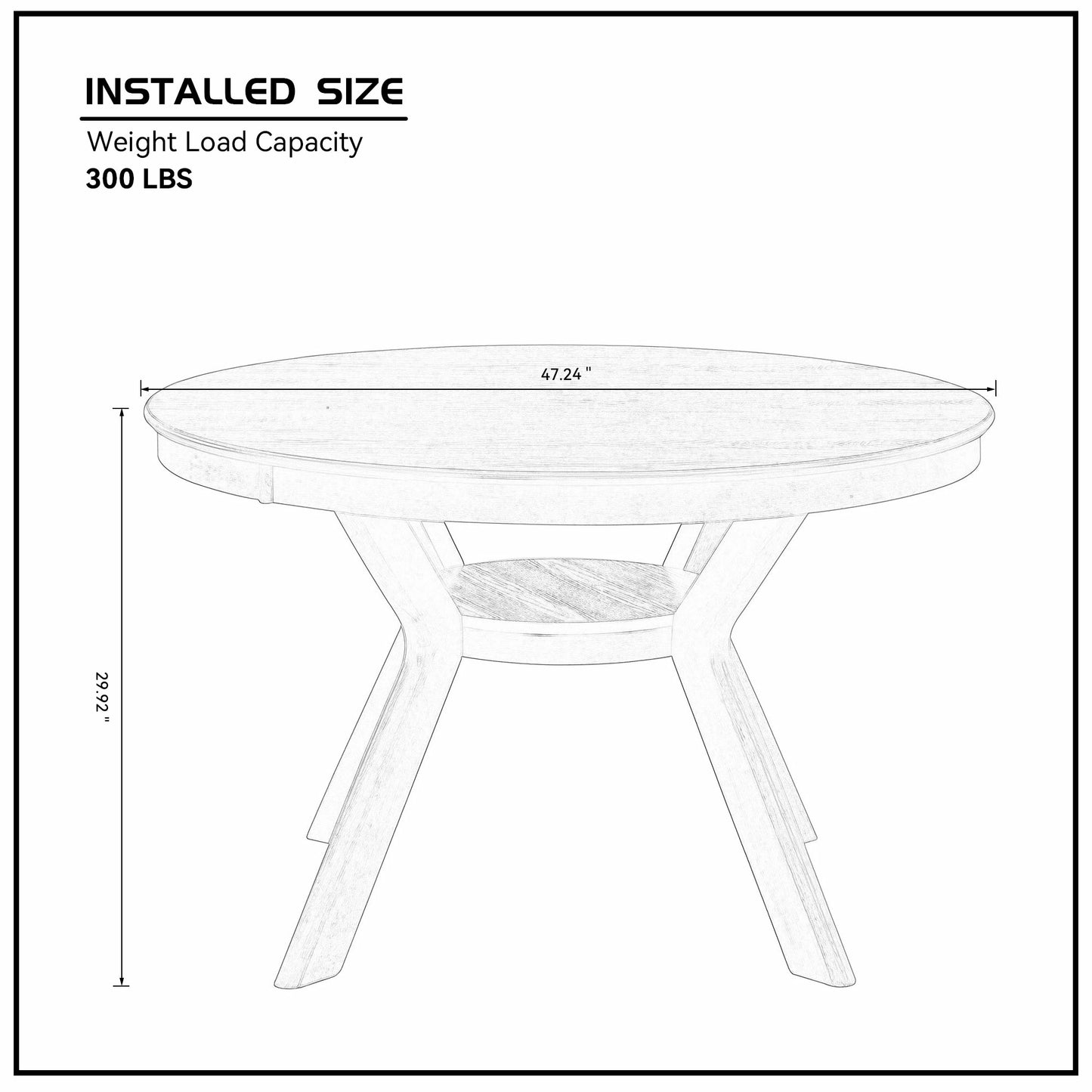 47.24" Round Rubber Wood Dining Table – Trestle Base, Seats 4-6