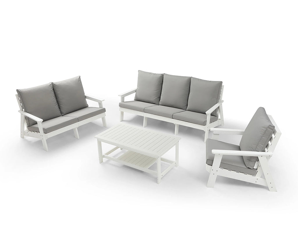 HIPS 3 Seater Sofa with Cushion, Wood Grain Outdoor Garden Sofa