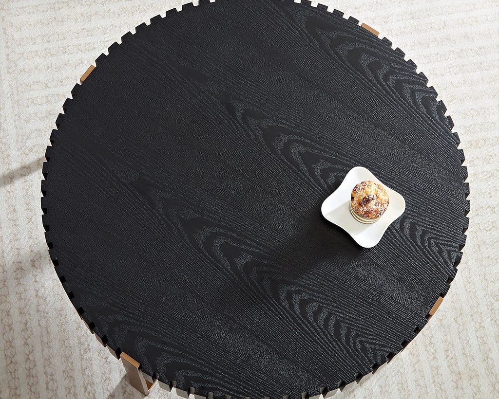 Modern Handcrafted 31.5" Round Drum Coffee Table with Stainless Steel Pedestal