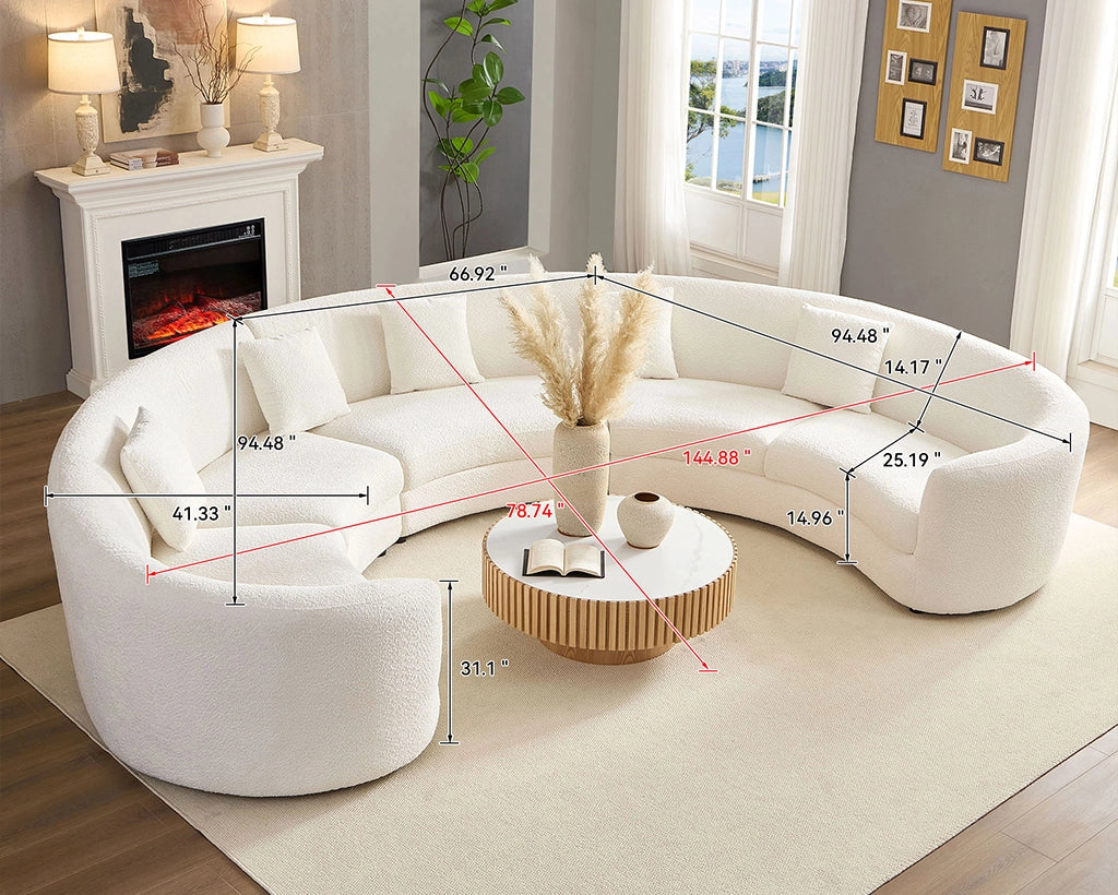 3PCs set Oversized Curved Sectional Sofa, Mid-century Style Couch with 5 Pillows