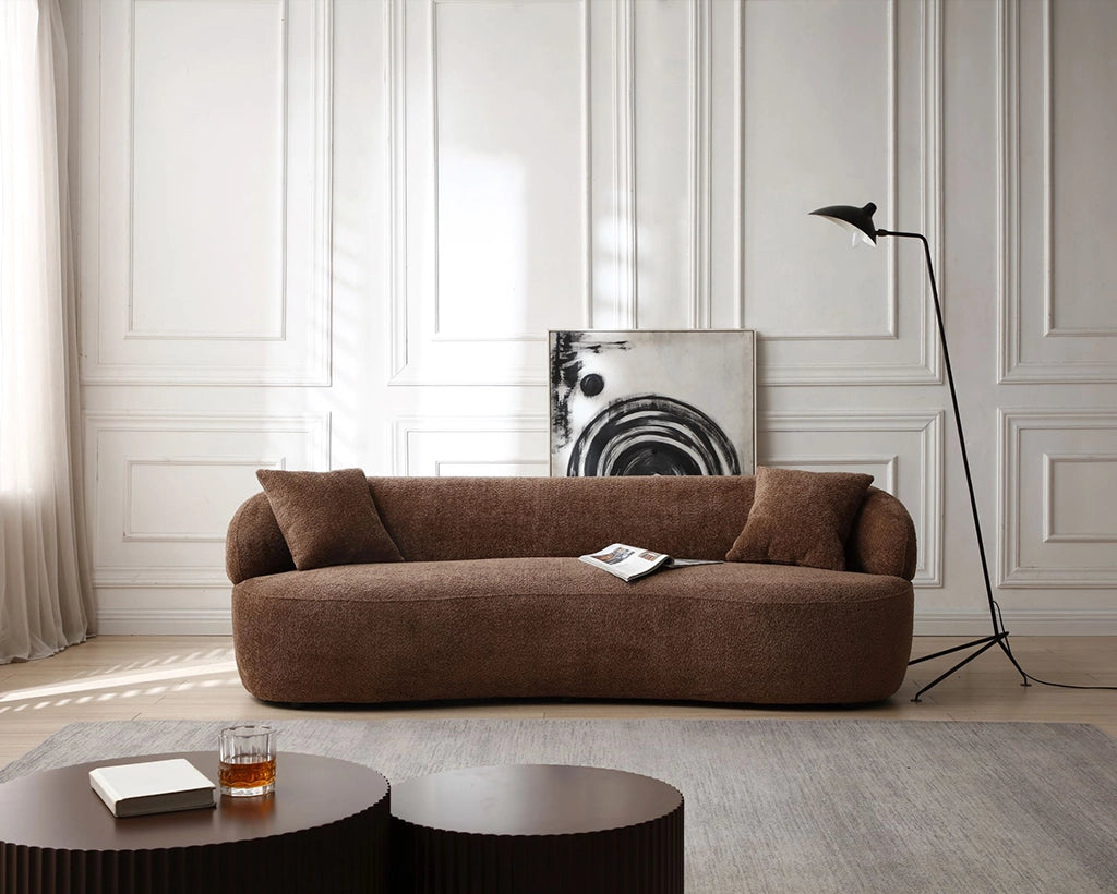 Mid-Century Modern 3-Seat Curved Cloud Sofa – Boucle Fabric Couch