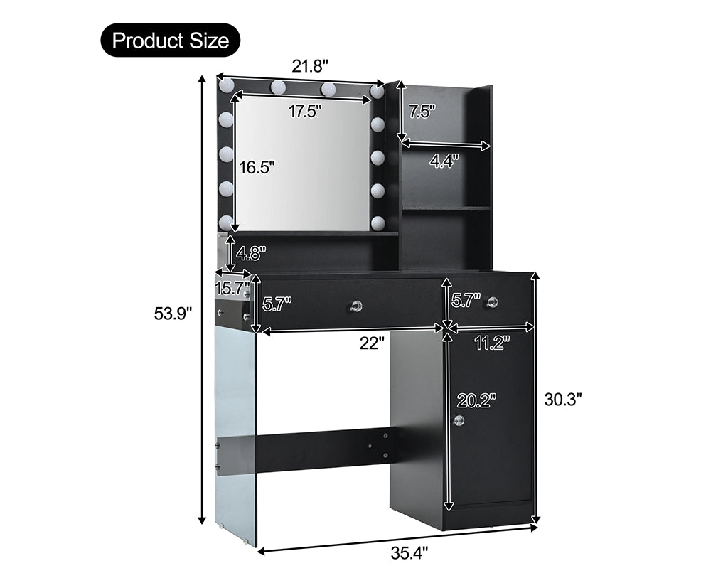 35.40“ Vanity Desk with LED Mirror & 3 Light Modes