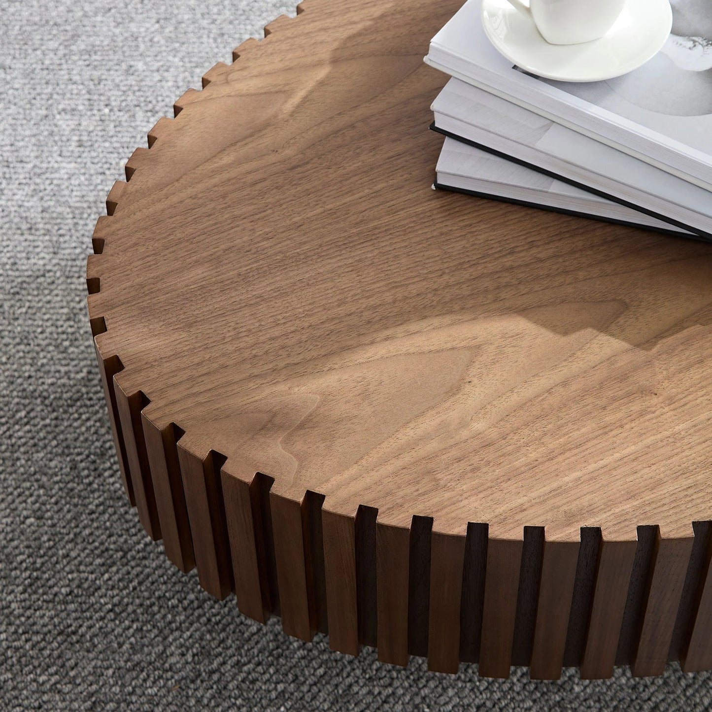 Modern Oval Drum Coffee Table – 43.7 Inch Handmade Wood Center Table for Lounge & Office