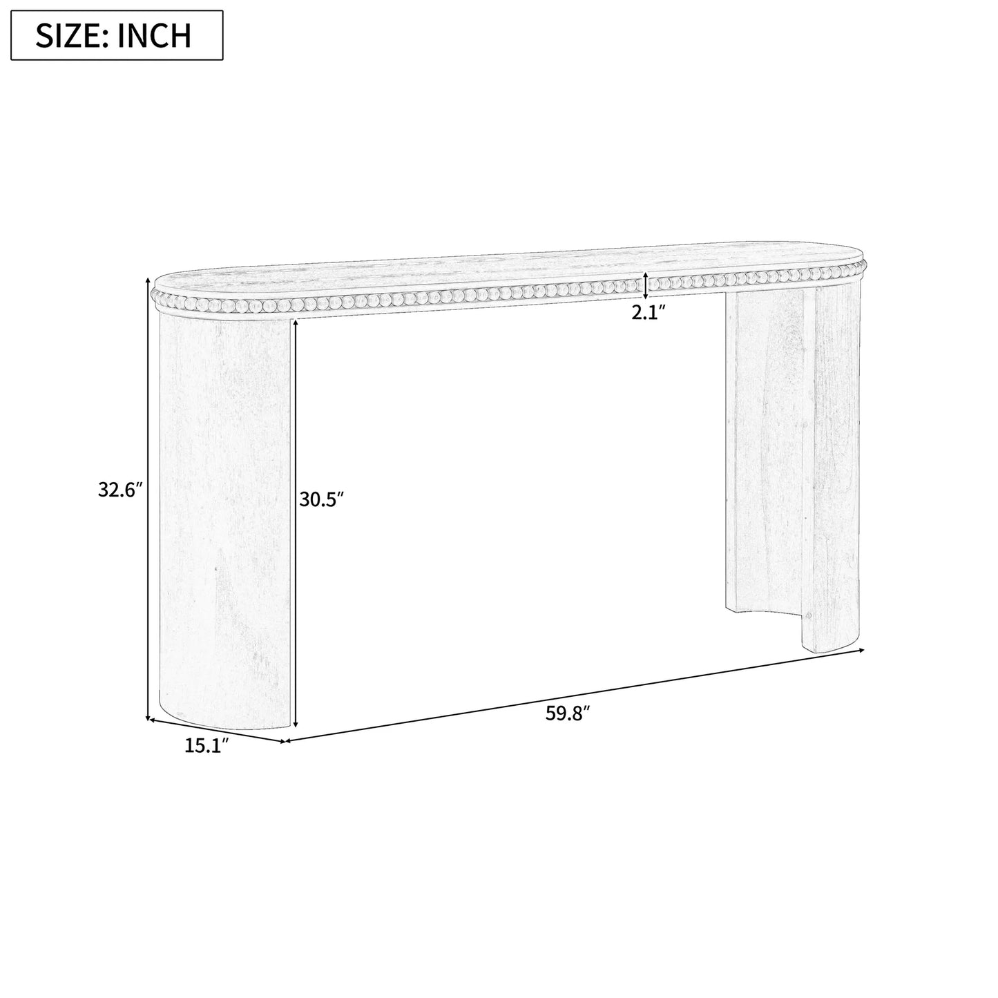 Mirod Vintage Console Table – Beaded Trim, Reversible Curved Legs