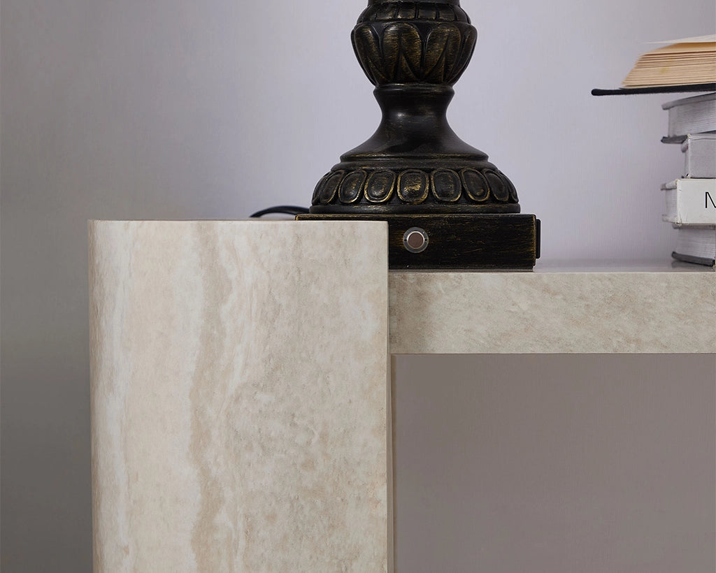 53.15 Inch Faux MARS marble Pattern Narrow Console Table