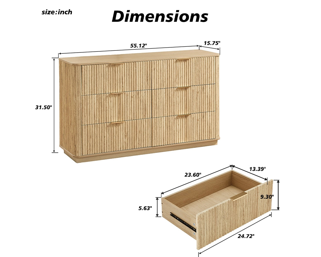 55" Wide Modern Chest of 6 Drawers