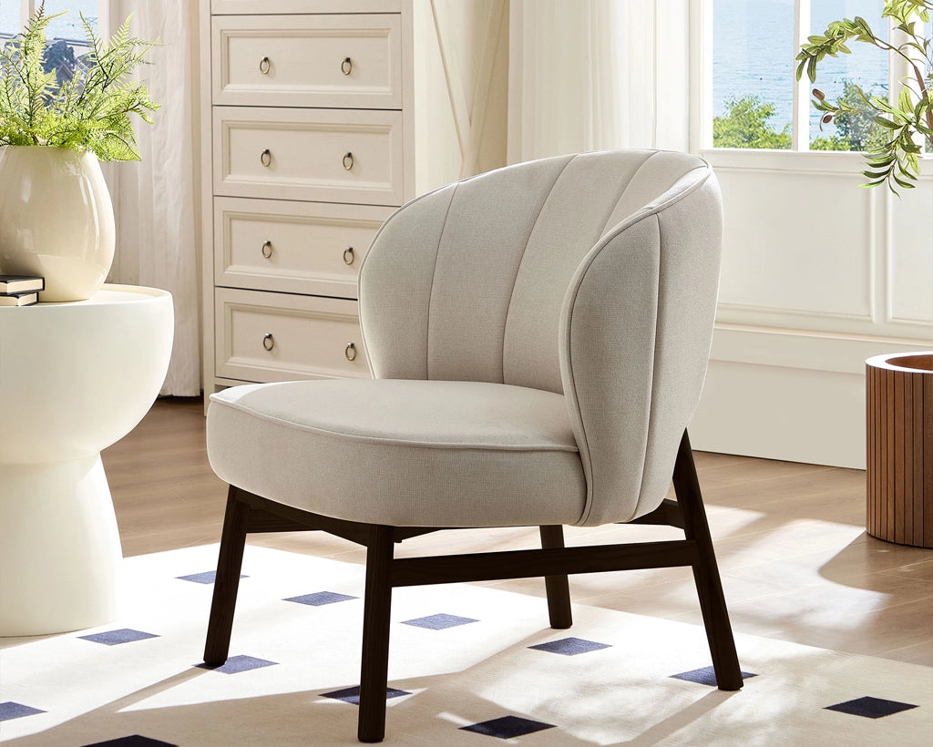 Ash Wooden Frame Upholstered Lounge Shell Chair