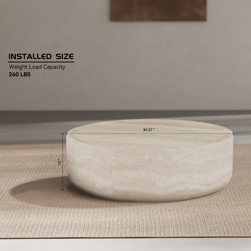 Round Faux Mars Pattern Coffee Table with Travertine Texture