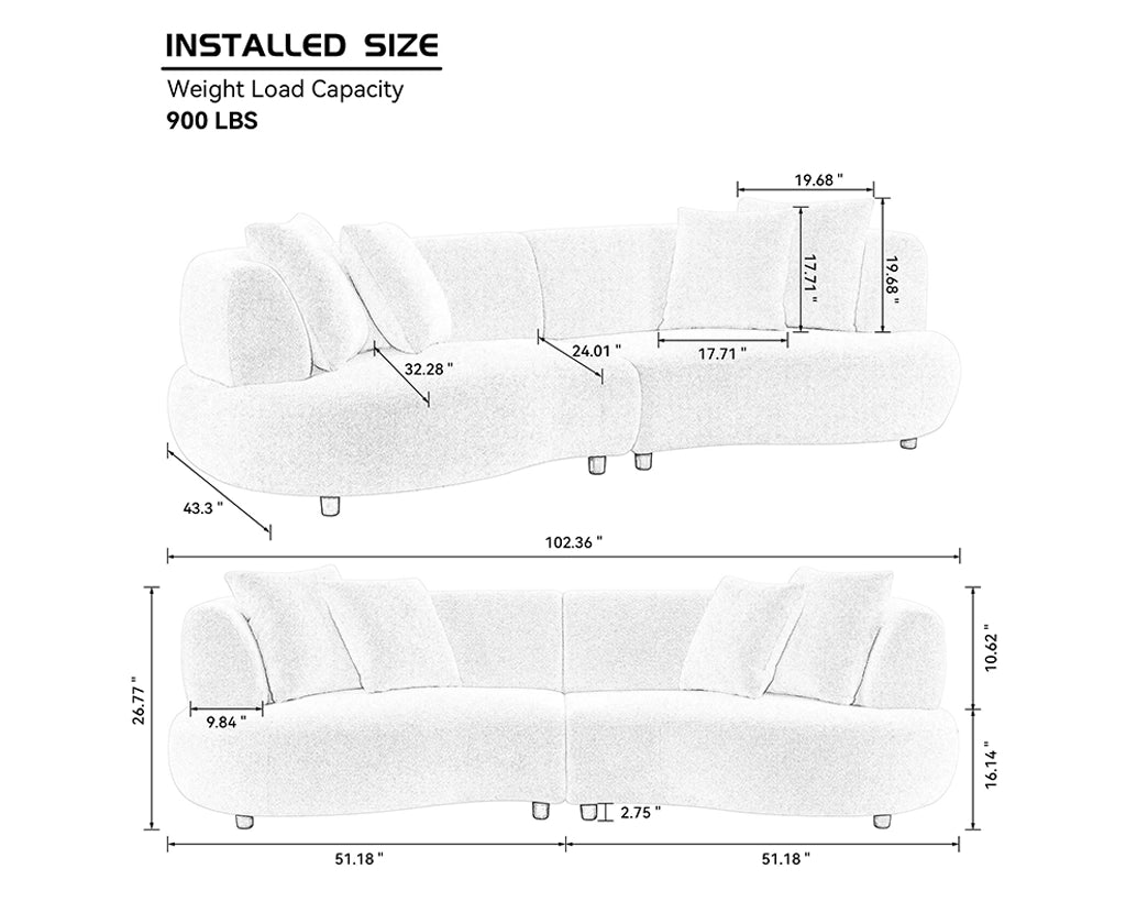 102.36 inch 4-Seat Boucle Fabric Cream Style Couch