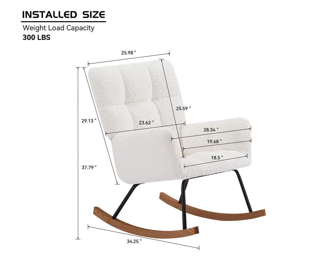 Comfy Upholstered Lounge Chair Rocking Chair with High Backrest
