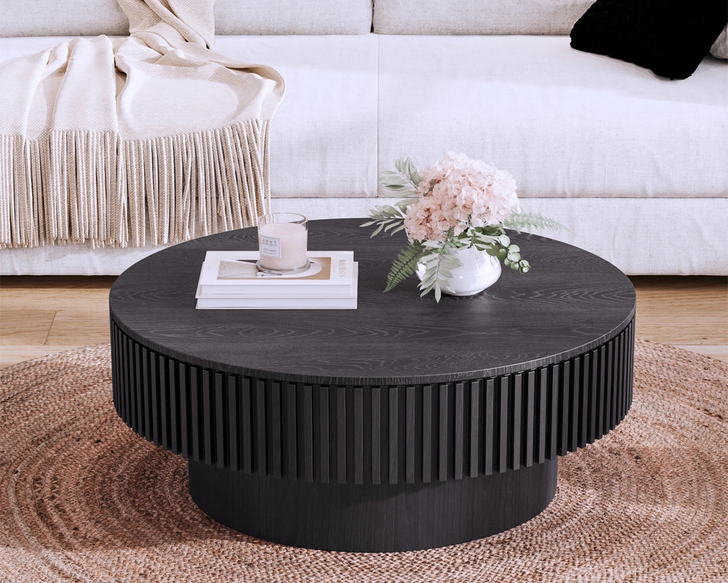 31.5'' Round Coffee Table with Storage Solid Wood Veneered