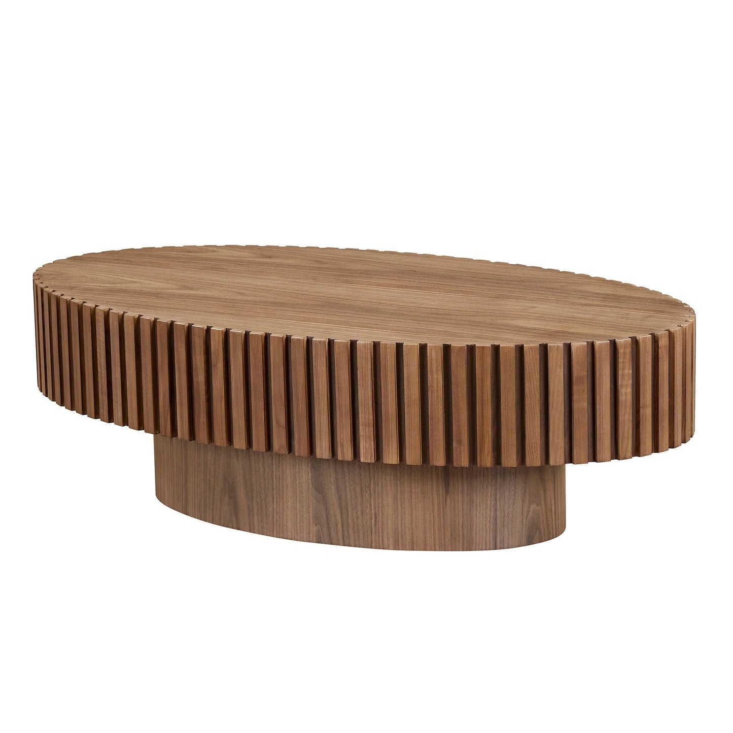 Modern Oval Drum Coffee Table – 43.7 Inch Handmade Wood Center Table for Lounge & Office