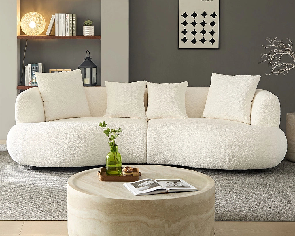 102.36 inch 4-Seat Boucle Fabric Cream Style Couch