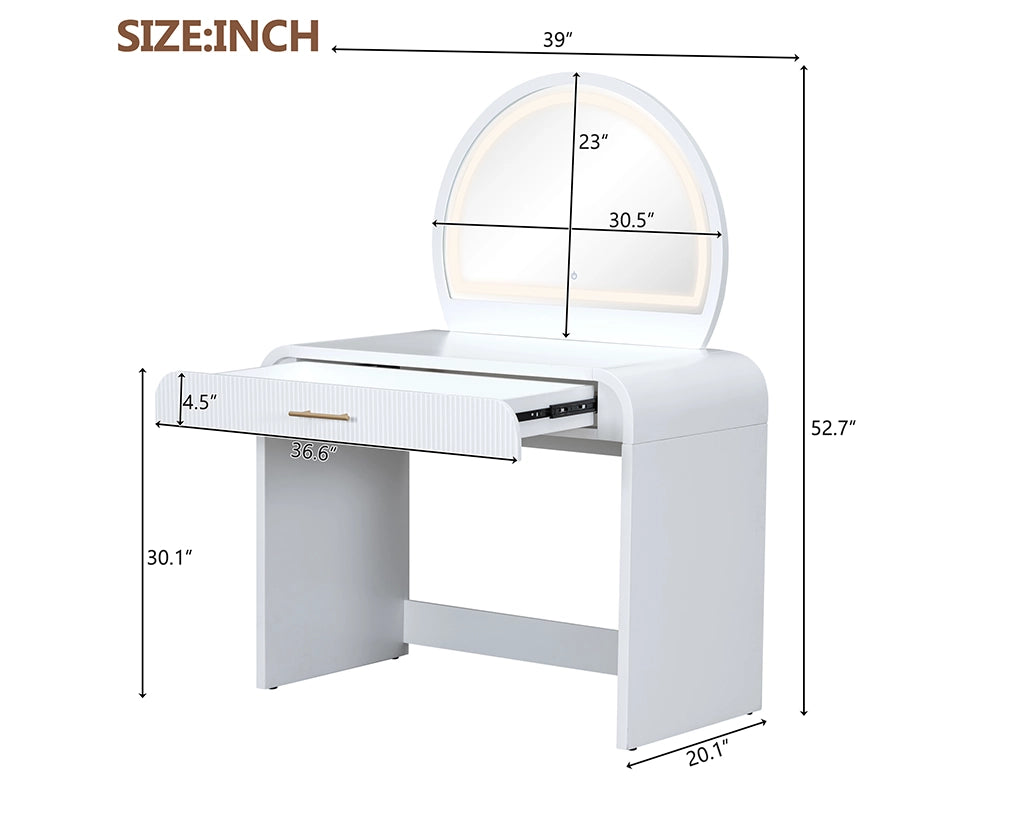 39" Makeup Vanity Table with Mirror Touch Screen Lighted Mirror
