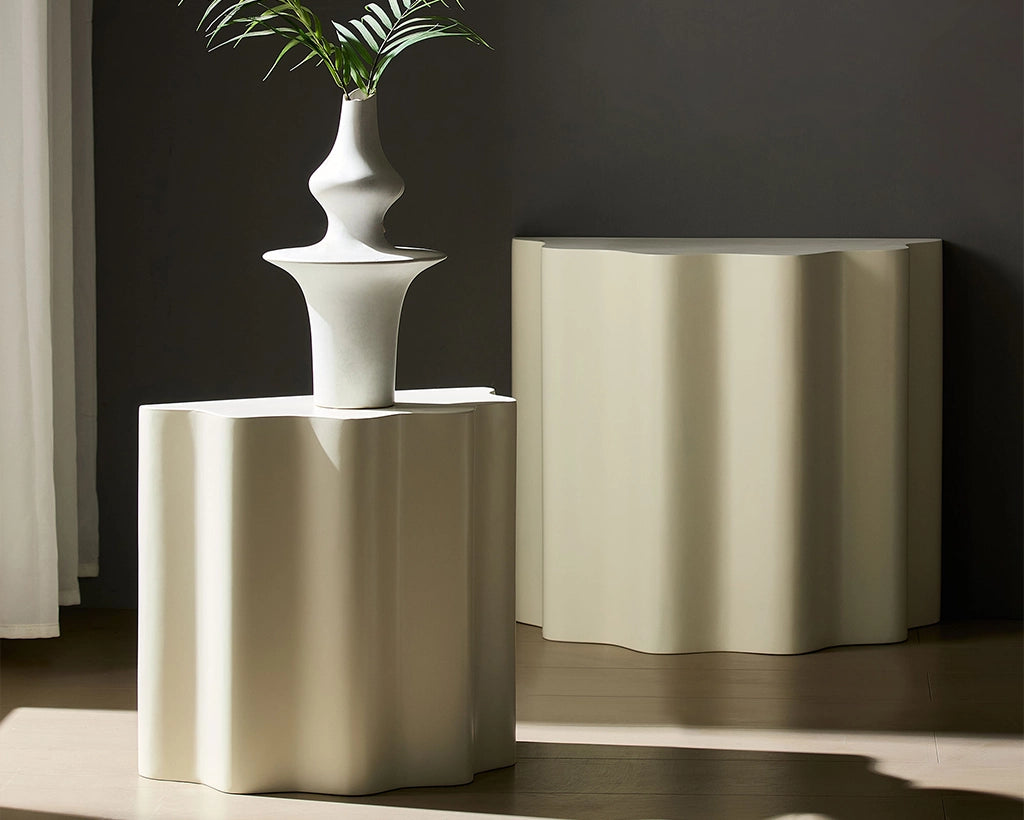 2PCS Set Side Table,Wavy Edges Design Fiberglass Coffee Table