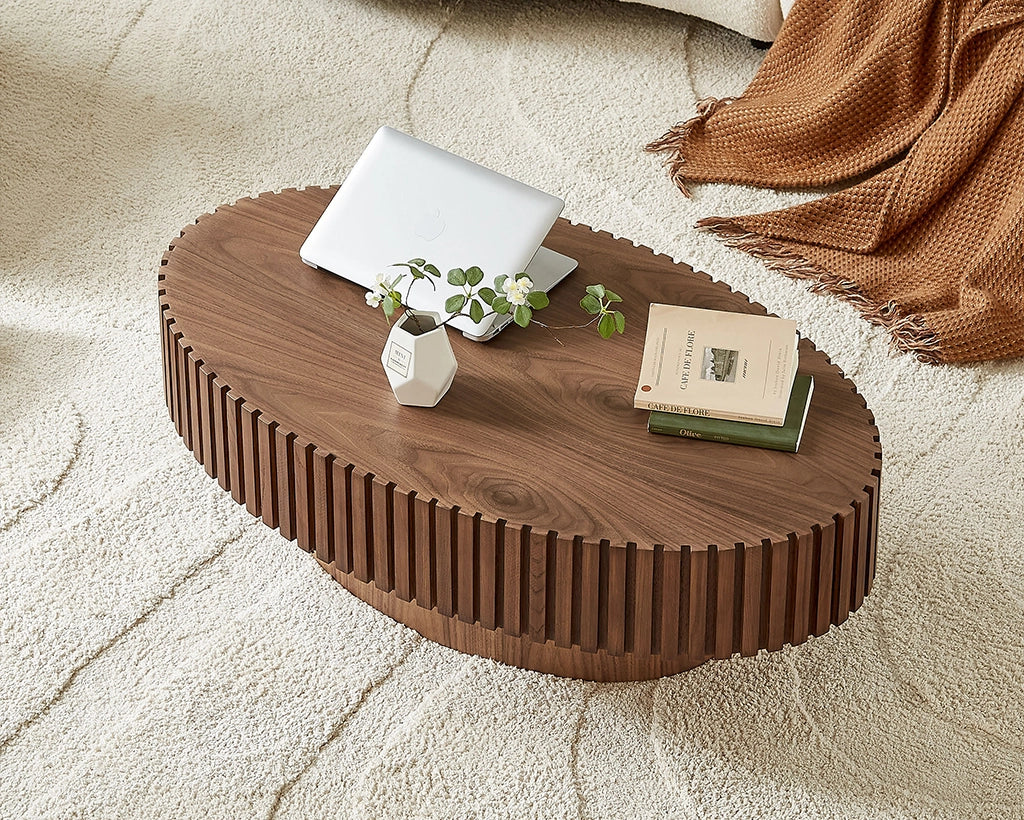 Modern Handcrafted 43.7" Oval Drum Coffee Table