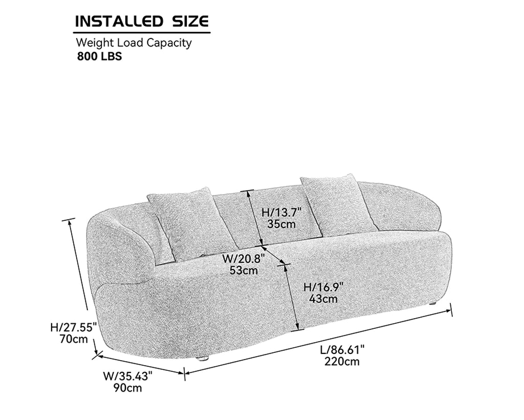 Mid-Century Modern 3-Seat Curved Cloud Sofa – Boucle Fabric Couch