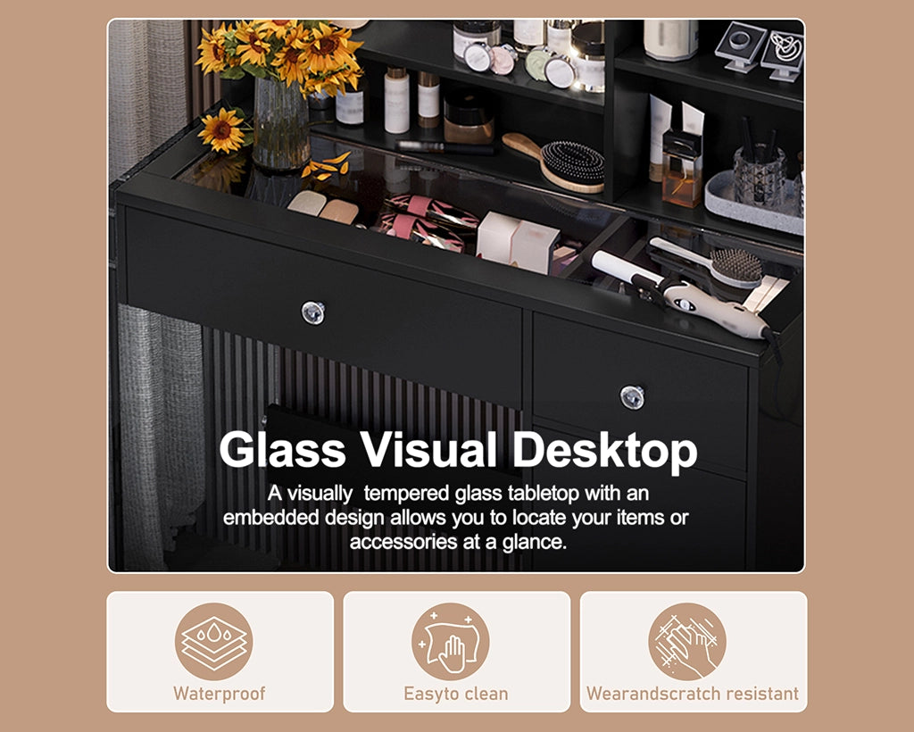 35.40“ Vanity Desk with LED Mirror & 3 Light Modes