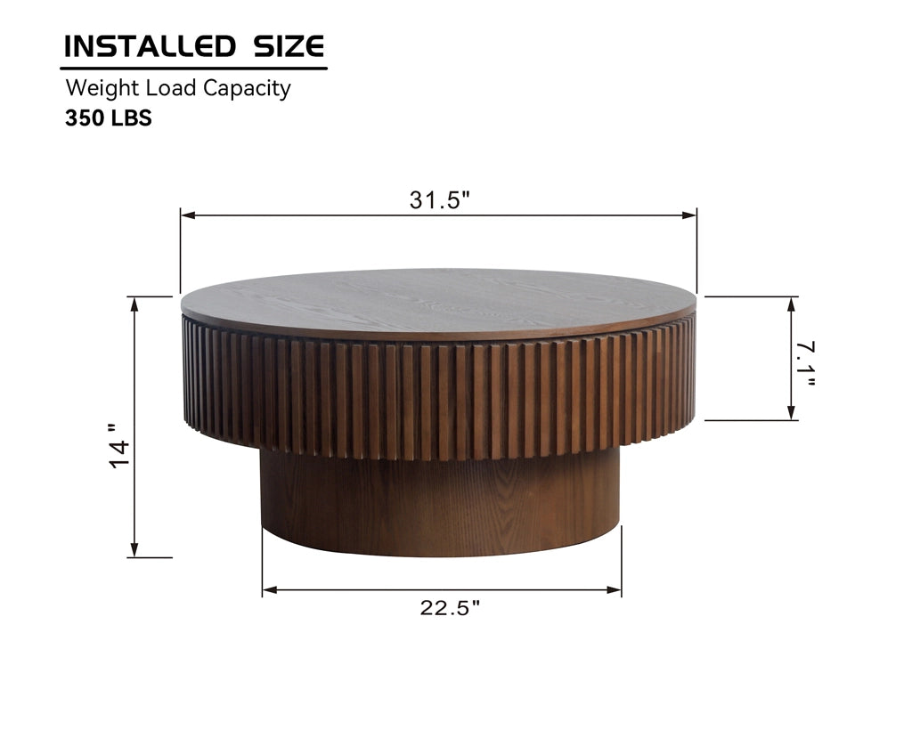 31.5'' Round Coffee Table with Storage Solid Wood Veneered