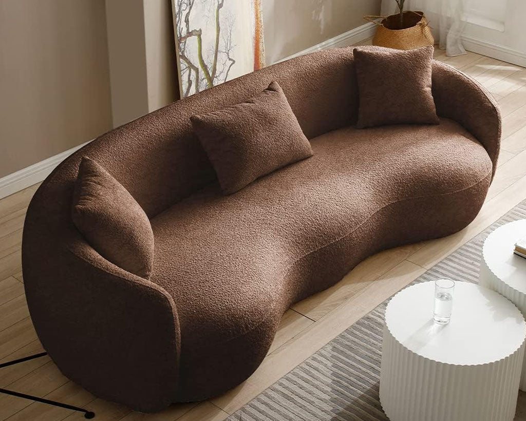 94.00" Mid-Century Modern Curved 4-Seat Boucle Sofa – Off-White Fabric Couch