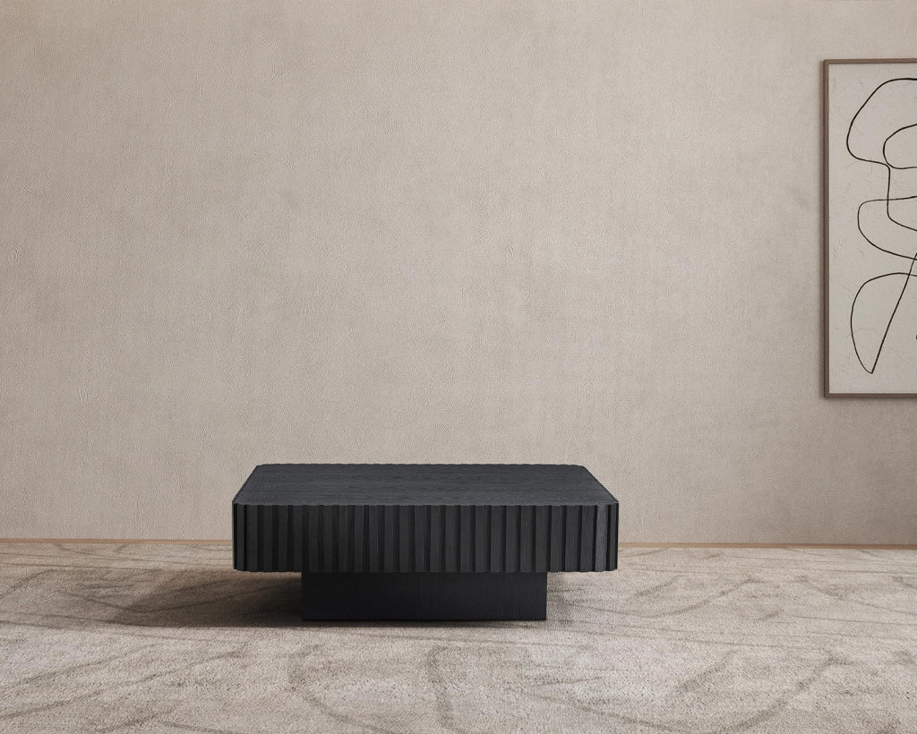 35.43" Handcrafted Square Drum Coffee Table - Modern Wooden Design with Sturdy MDF Pedestal