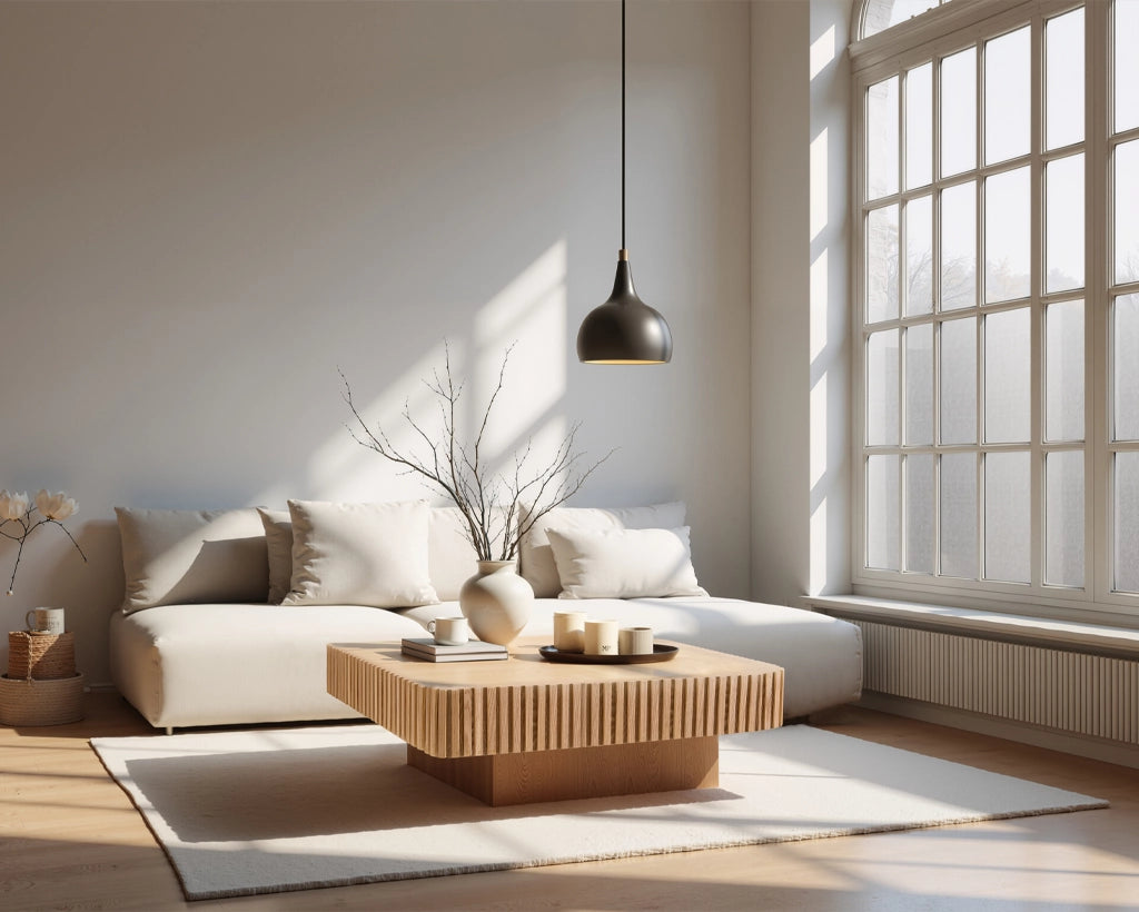 35.43" Handcrafted Square Drum Coffee Table - Modern Wooden Design with Sturdy MDF Pedestal