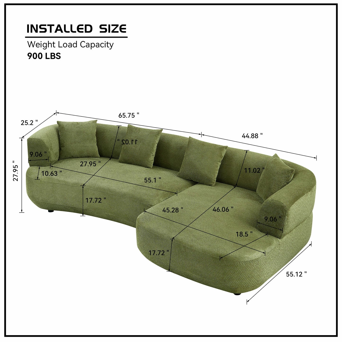 110" Modular Curved Sectional Sofa - Left/Right - 4-Seat with Pillows Green